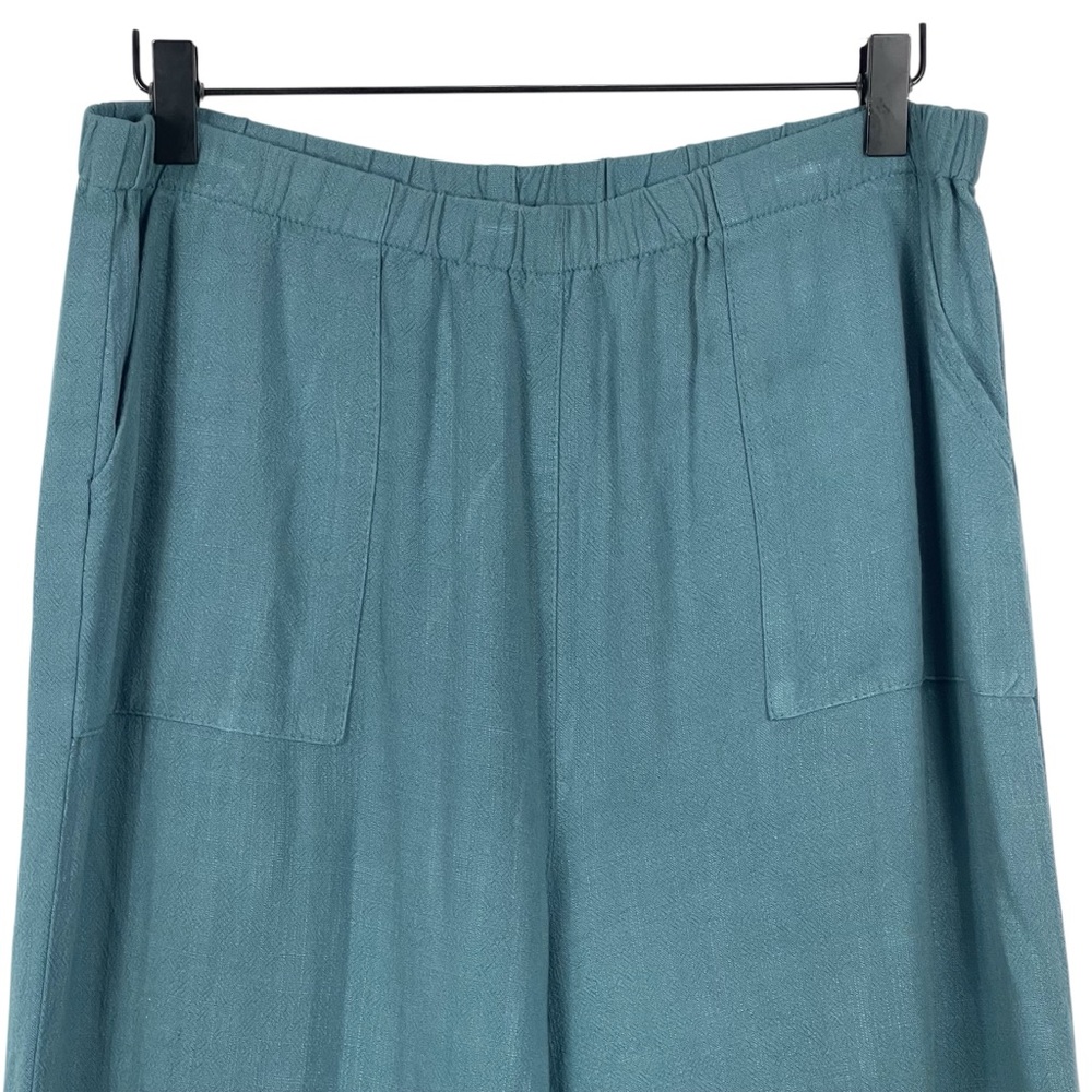 Umgee Wide Leg Pants Ruffle Hem Linen Cotton Teal Size Medium - Picture 3 of 9